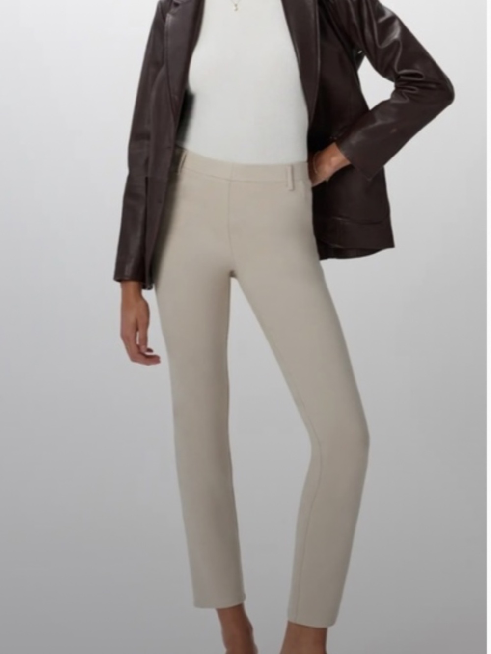 Quince Ultra-Stretch Ponte Straight Leg Pants Size Small Color Ecru Beige